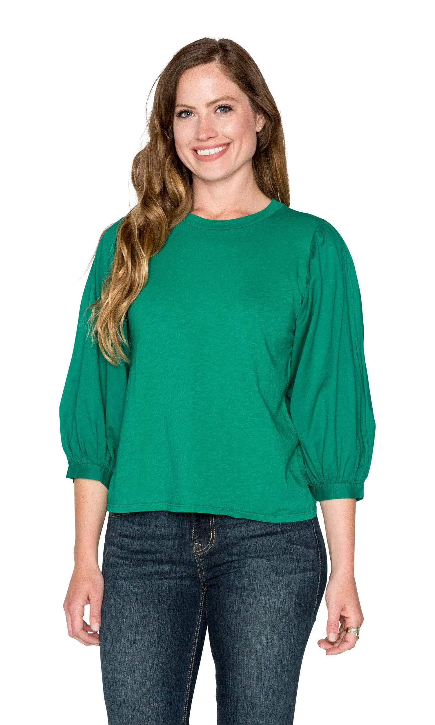Velvet by Graham & Spencer Simpson Cotton Slub Contrast Puff Sleeve Top