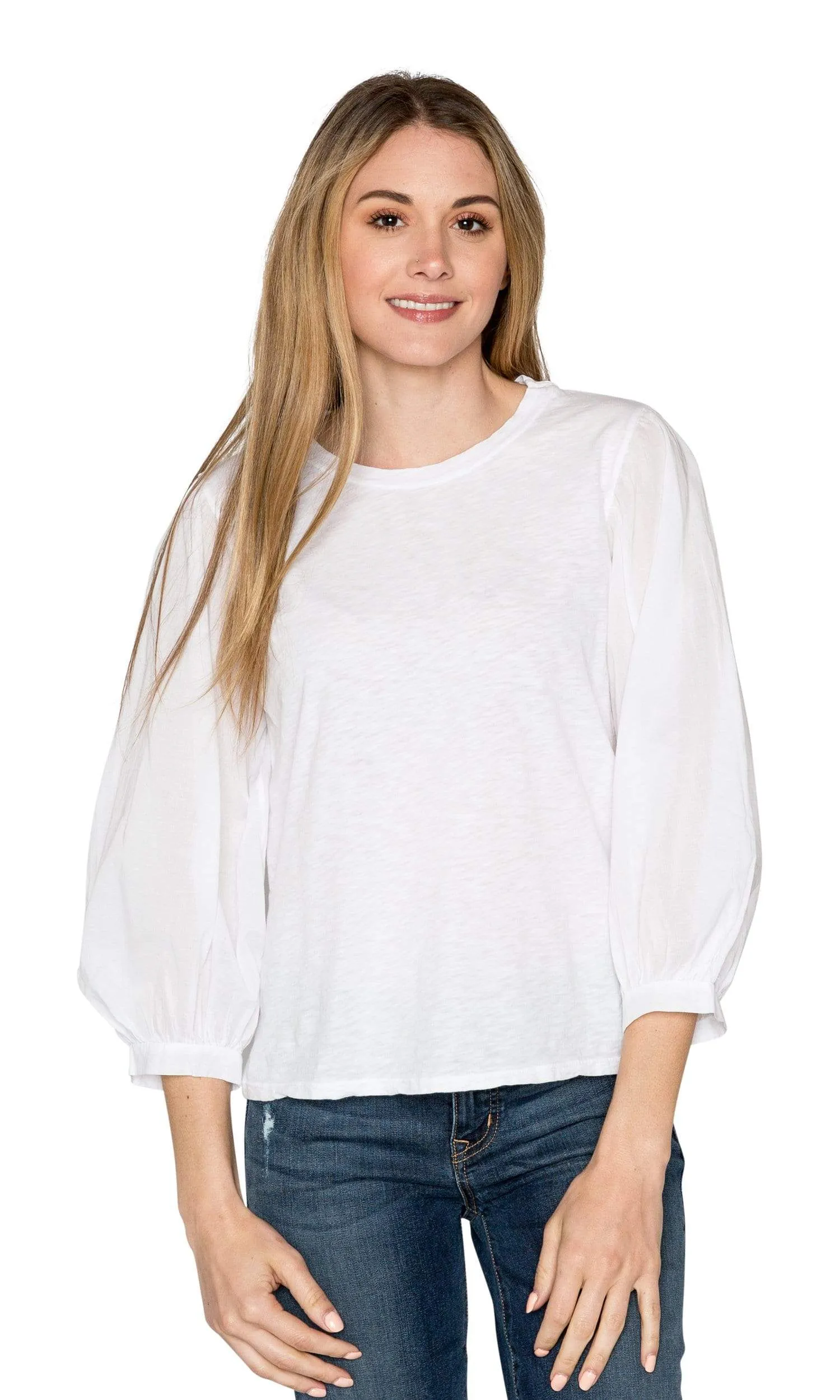 Velvet by Graham & Spencer Simpson Cotton Slub Contrast Puff Sleeve Top