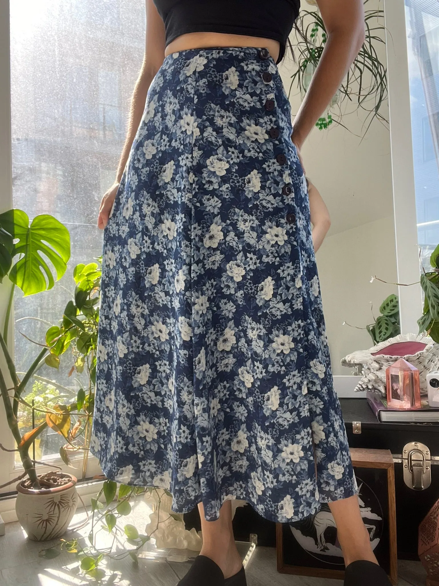 Vintage Express Blue Floral Midi Skirt
