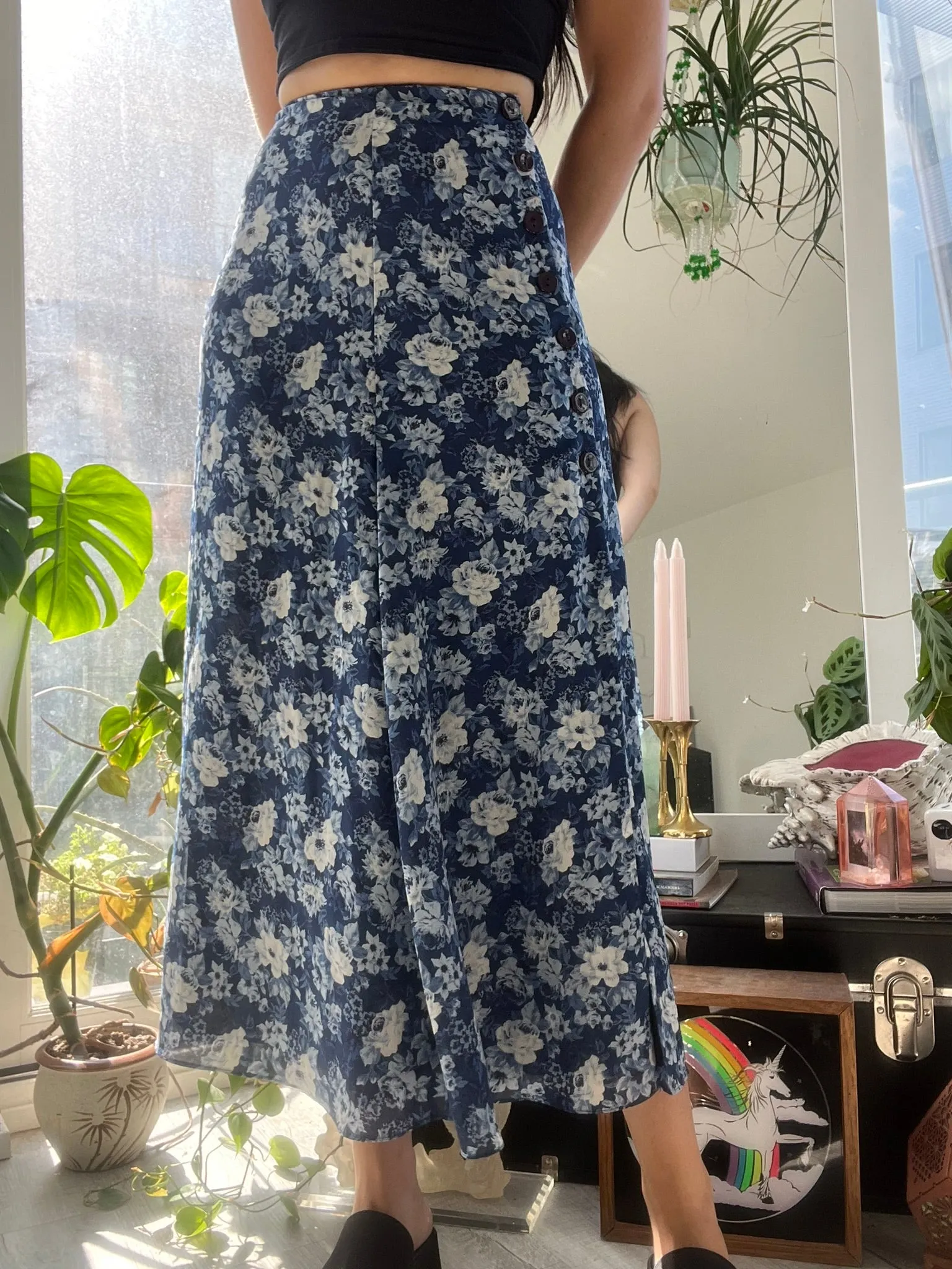 Vintage Express Blue Floral Midi Skirt