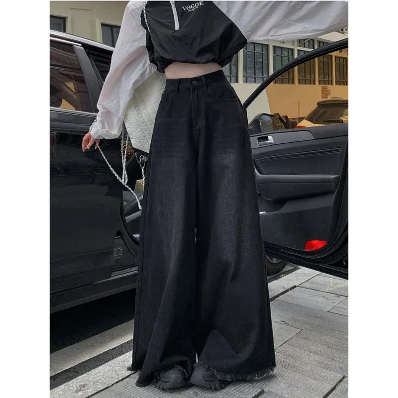 Vintage High Waist Wide Leg Stripe Denim Pants