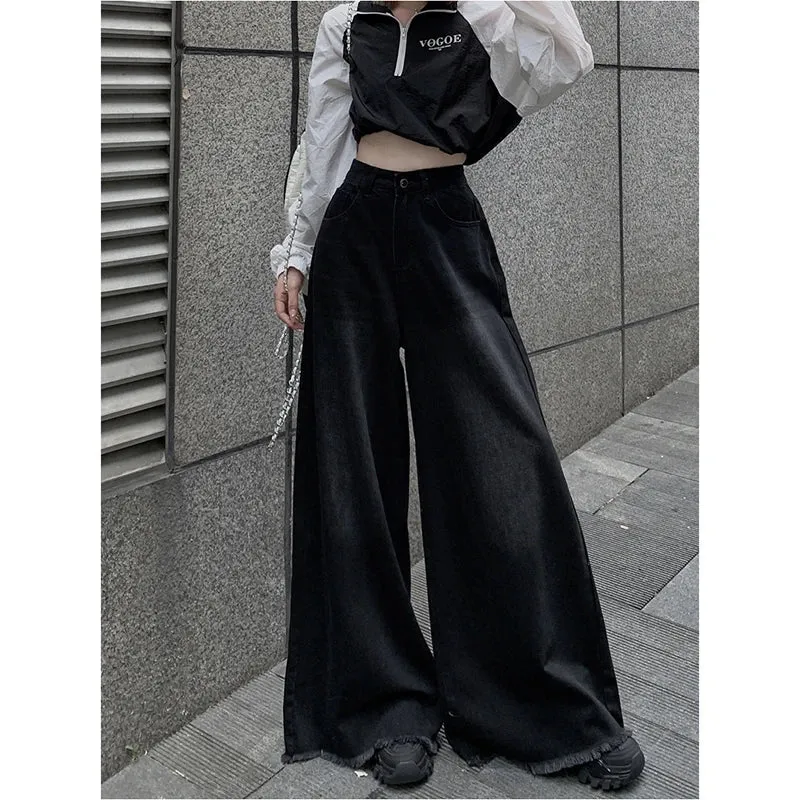 Vintage High Waist Wide Leg Stripe Denim Pants