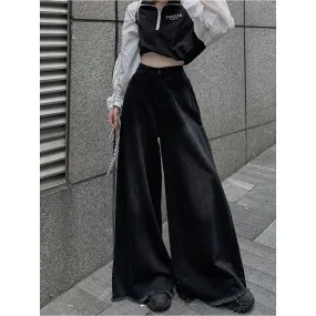 Vintage High Waist Wide Leg Stripe Denim Pants