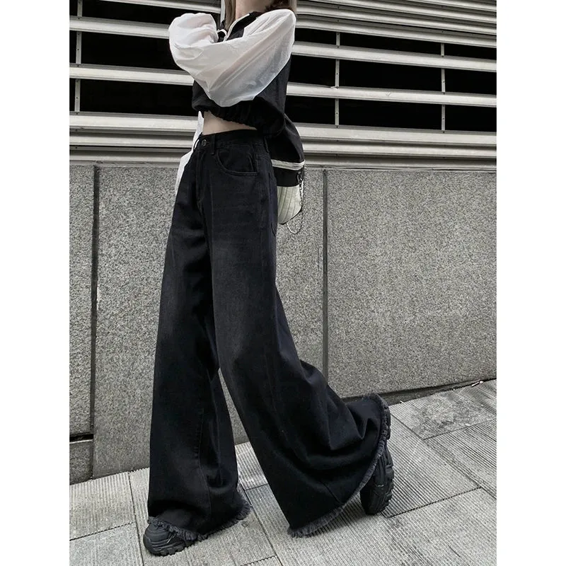 Vintage High Waist Wide Leg Stripe Denim Pants