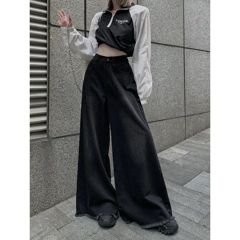 Vintage High Waist Wide Leg Stripe Denim Pants
