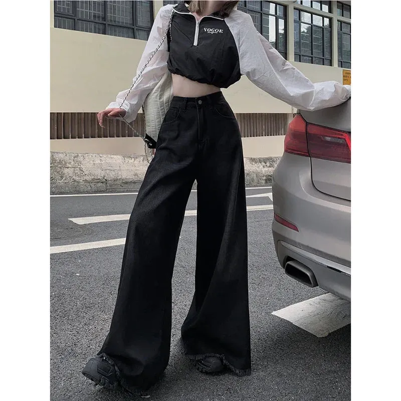 Vintage High Waist Wide Leg Stripe Denim Pants