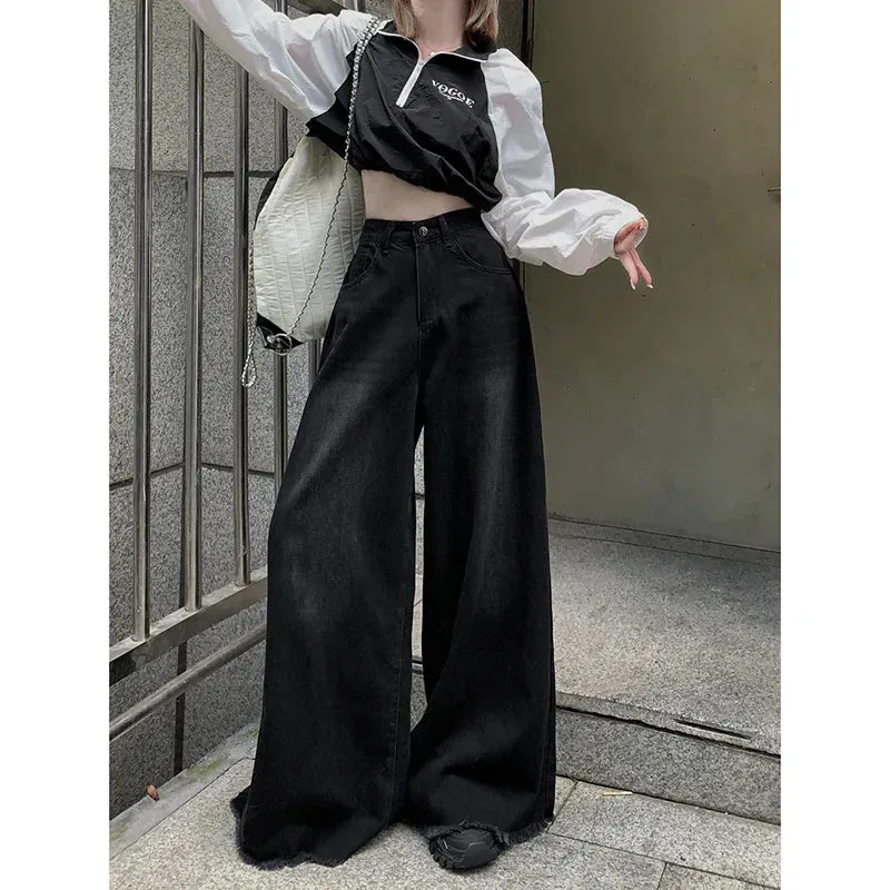 Vintage High Waist Wide Leg Stripe Denim Pants