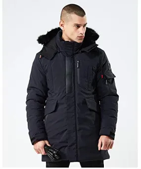 WEEN CHARM Men's Warm Parka Jacket Anorak Jacket Winter Coat with Detachable Hood Faux-Fur Trim