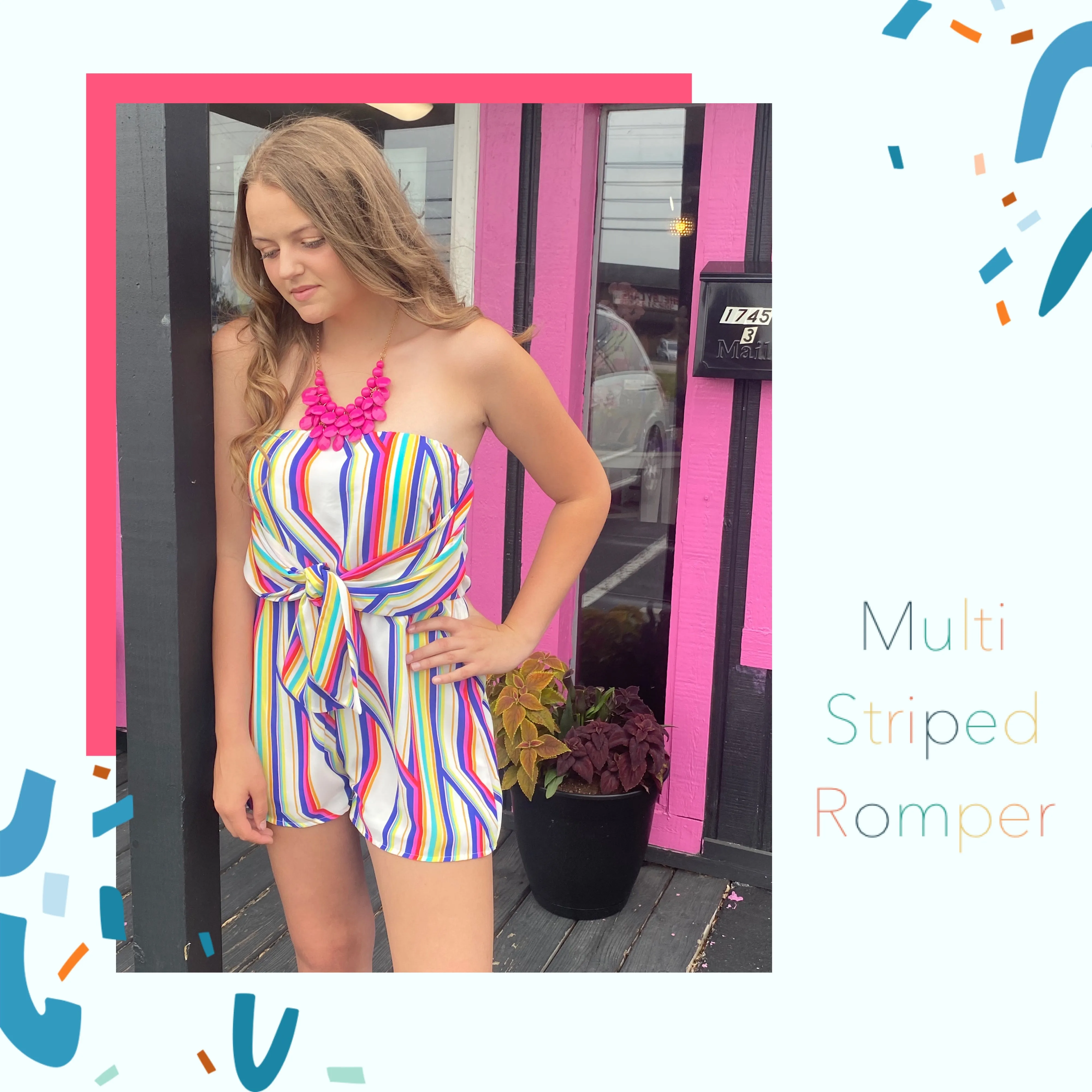 White Multi Striped Strapless Romper