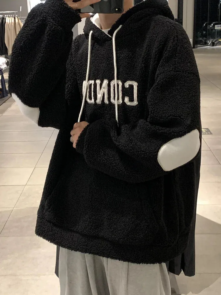 Wiaofellas  -  New Lamb Velvet Sweater Men's Hoodie Fall/winter Plus Velvet Thick Hooded Sweater Crewneck Sweatshirt