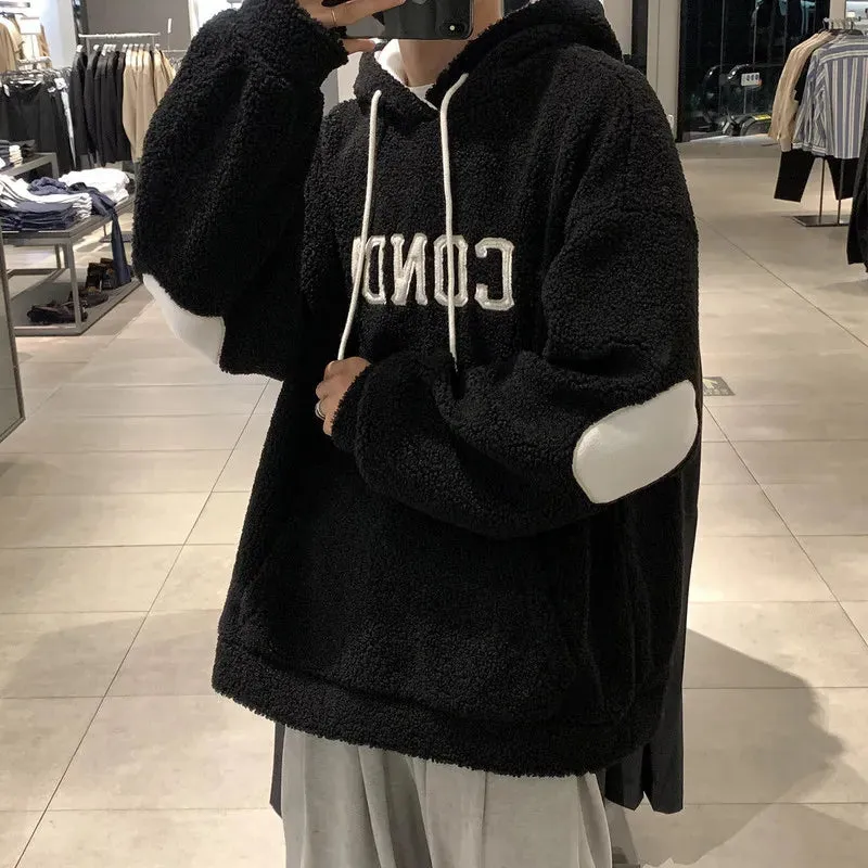 Wiaofellas  -  New Lamb Velvet Sweater Men's Hoodie Fall/winter Plus Velvet Thick Hooded Sweater Crewneck Sweatshirt