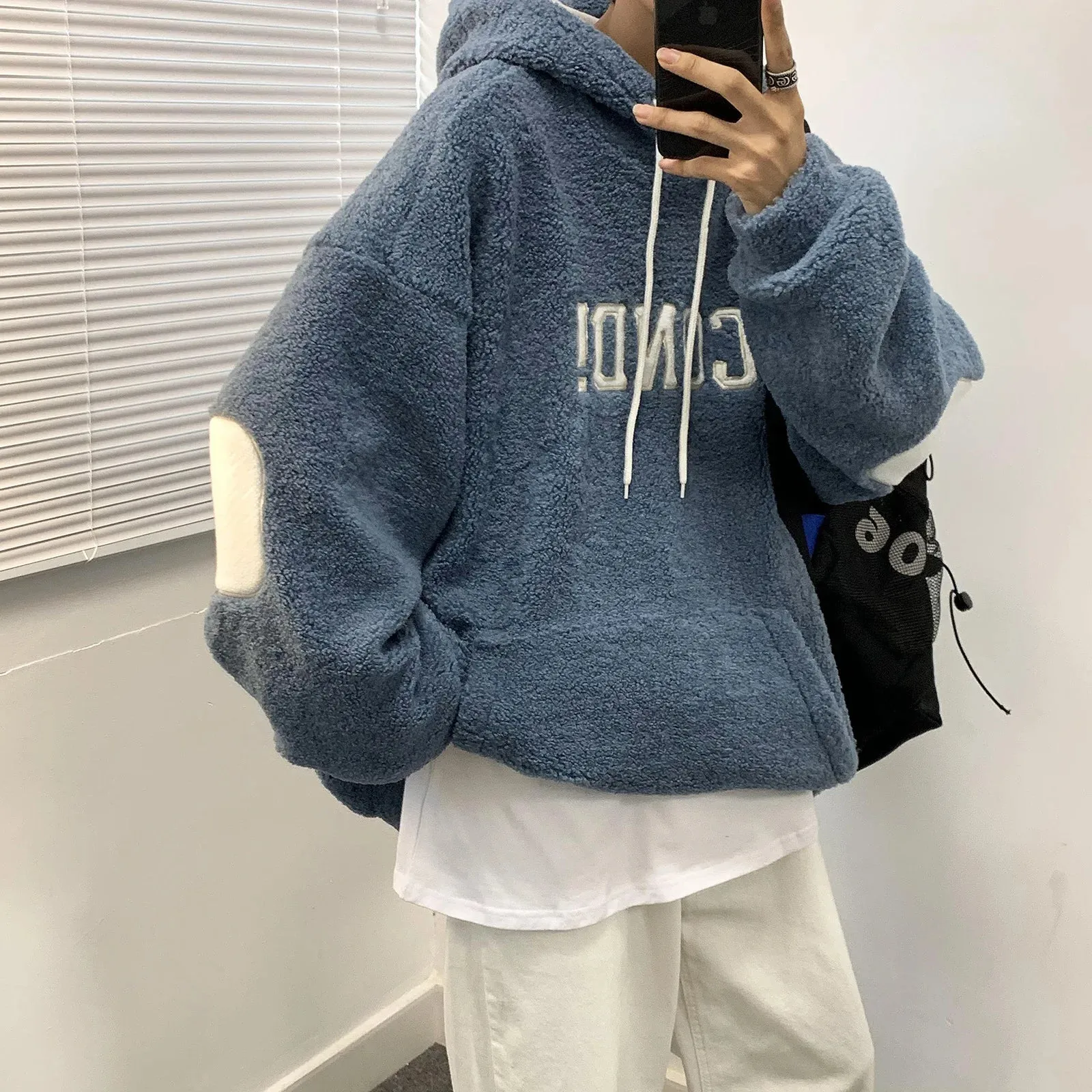 Wiaofellas  -  New Lamb Velvet Sweater Men's Hoodie Fall/winter Plus Velvet Thick Hooded Sweater Crewneck Sweatshirt