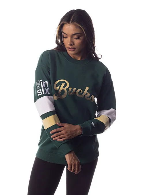 Women's Bucks In Six x The Wild Collective Velvet Touch Milwaukee Bucks Crewneck Sweatshirt