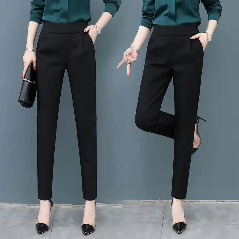 Women's Classic Pants Fashion High Waist Black Office Trousers