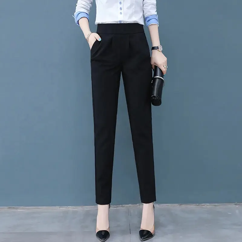 Women's Classic Pants Fashion High Waist Black Office Trousers