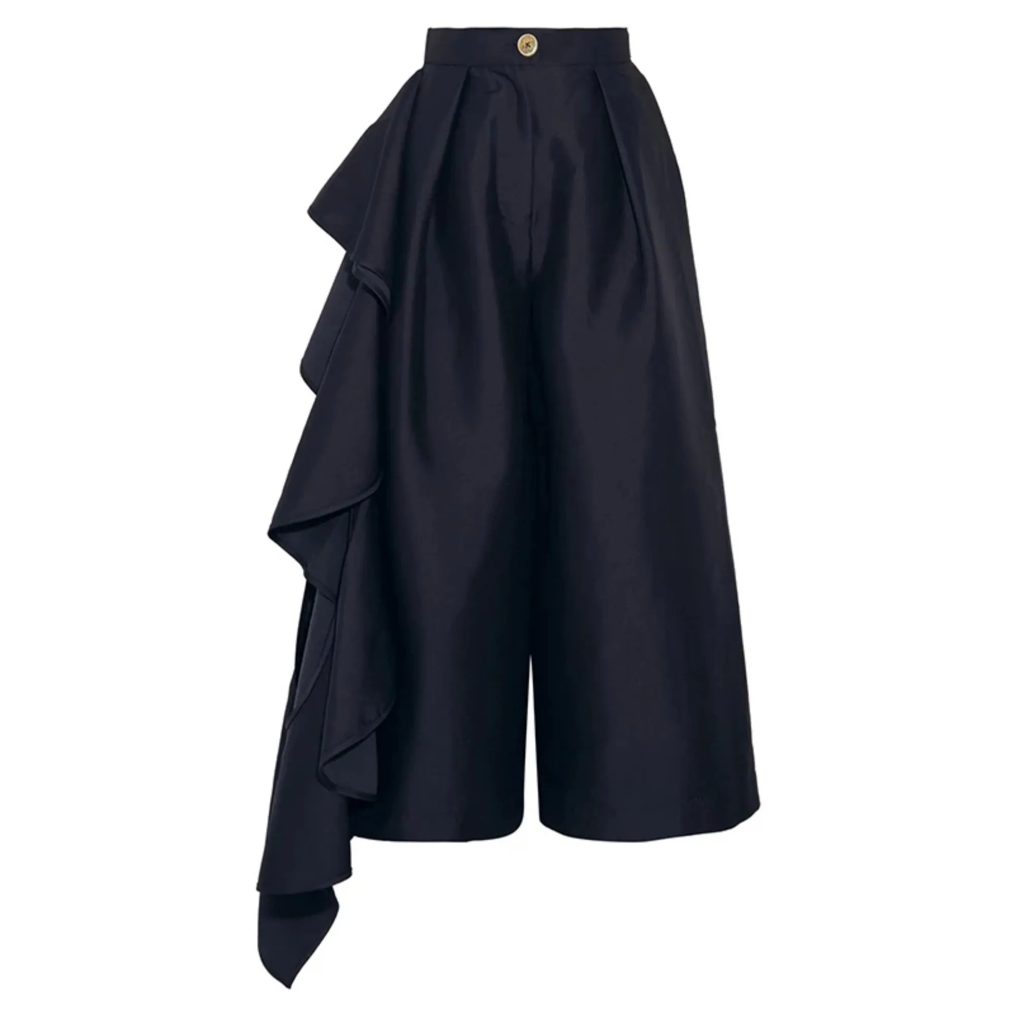 Women's Spring High-Waist Loose Pants With Ruffles