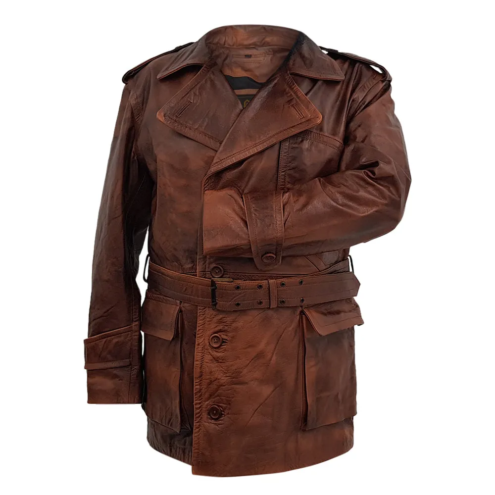 World War 1 Regulation U.S. Army Air Service Flying Pilot Tan Leather Trench Coat Men's
