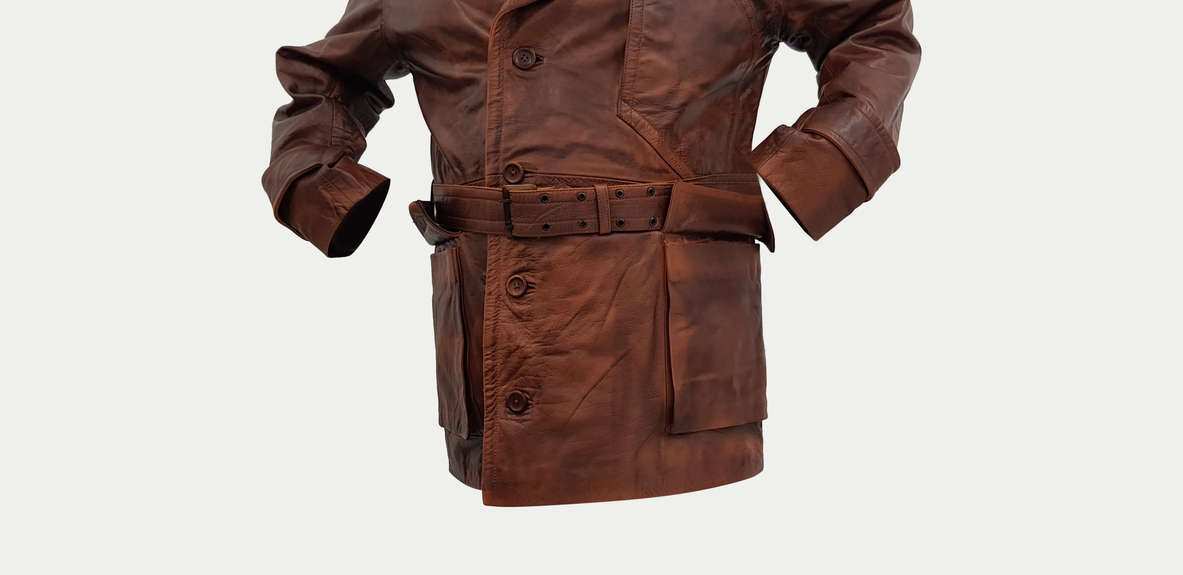 World War 1 Regulation U.S. Army Air Service Flying Pilot Tan Leather Trench Coat Men's