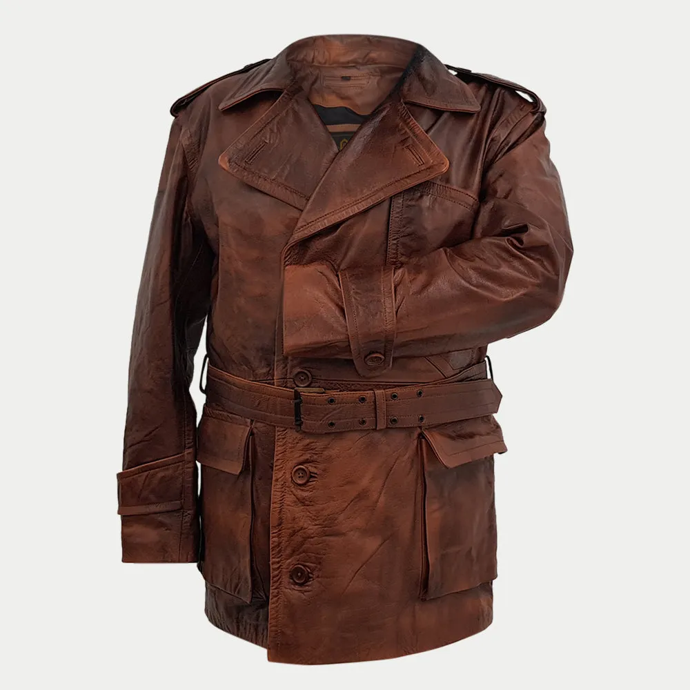 World War 1 Regulation U.S. Army Air Service Flying Pilot Tan Leather Trench Coat Men's