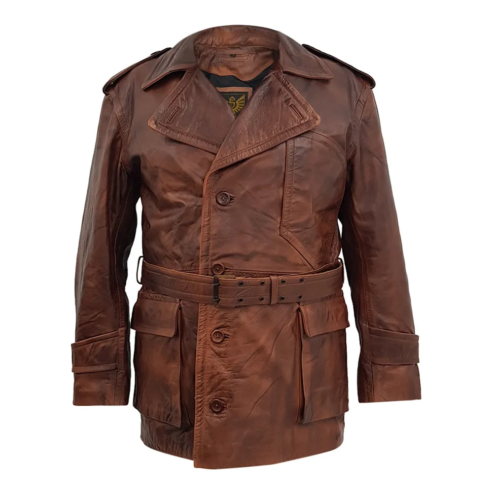 World War 1 Regulation U.S. Army Air Service Flying Pilot Tan Leather Trench Coat Men's