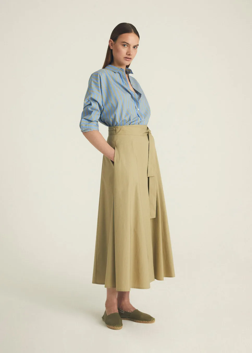 Wrap Pleated Midi Skirt - White