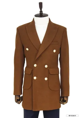 WSS Metal Buttoned Double Breasted Tan Men Coat  - Singen
