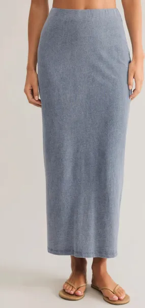 ZK251465 Gail Jersey Denim Midi Skirt- Medium Wash